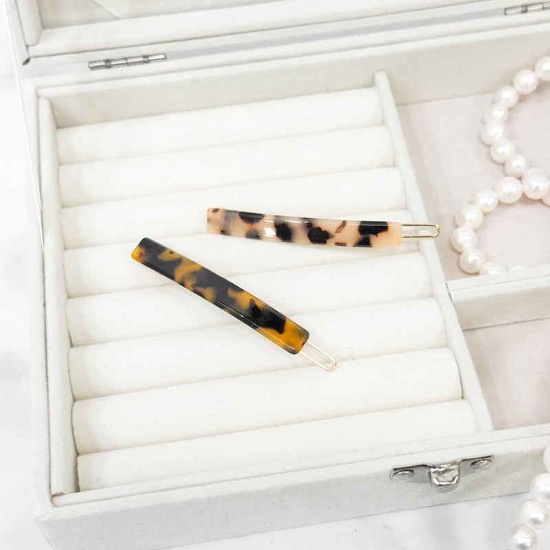 (2 types) Glow straight slim leopard skin hairpin light peach