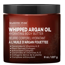 MAJESTIC PURE Whipped Argan Oil Body Butter for Women & Men - With Ceramides, Vitamin E & A & Vegan Collagen - For Skin, Face, & Appearance of Wrinkles & Fine Lines - 8oz