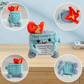 KivTovMo 7PCS Handmade Emotional Support Dumpster Fire, Adorable Crochet Dumpster Fire Knitting Toy, Positive Desk Decor