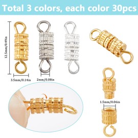 SUNNYCLUE 1 Box 90Pcs 3 Colors Barrel Screw Necklace Clasps Silver Screw Clasp Alloy Double Loop Gold Small Column Fastener Cord End Screw Type Connectors for Jewelry Making Charms Necklaces DIY Craft