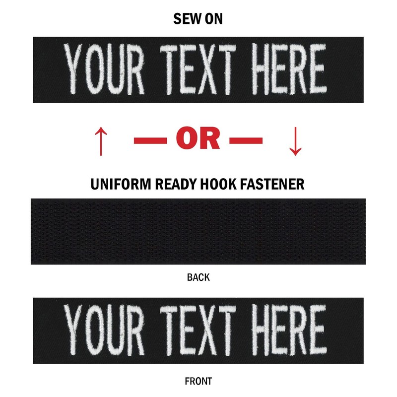 Custom Uniform Name Tape. Black, 3.5 Inch Hook Fastener