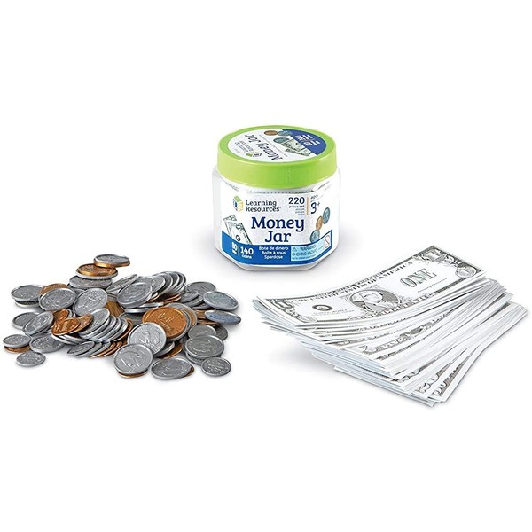 Learning Resources Money Jar, Play Money, Play Money for Kids, Counting, Bills and Coins, Homeschool, Math, Pretend Money, Ages 3+