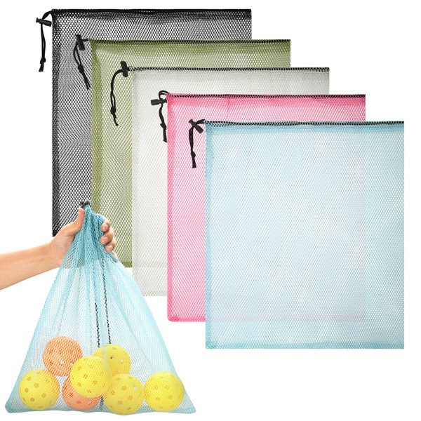 Beautyflier 5 Pieces Mesh Stuff Sack, Sports Equipment Bag, Drawstring
