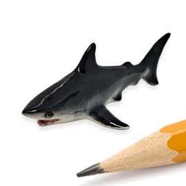WitnyStore Tiny 1½" Long Black Shark Figurine - Miniature Hand Made Painted Ceramic Fish and Marine Mammal Sea Ocean Animals Porcelain Clay Decorative Collectible Figurines Home Décor Gifts