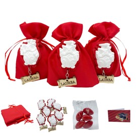 Doni Bomboniere Graduation Favour Set, 12 Red Cotton Bags, 12 Applications, Owl Graduation Parchment Touch, 12 Sachets Confetti, 12 Cards Party Gift Celebration Gadgets