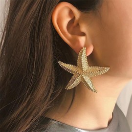 coadipress Starfish Earrings for Women Statement Gold Star Earrings Summer Beach Large Starfish Earrings Fashion Starfish Summer Beach Ocean Earrings Jewelry Gift (gold)
