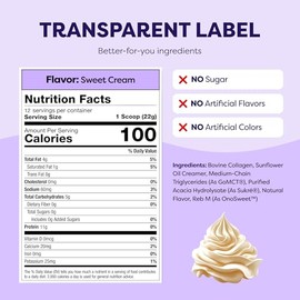 Crema de caf con protena de crema dulce - Colgeno de ternera alimentada con pasto - Soporte para cabello, piel y uas, MCTs que aumentan la energa,... 