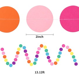 Colourful Paper Garland Circle Dots Party Hanging Rainbow Decorations for Birthday Wedding Baby Shower Classroom Candyland Streamer Party Supplies 26ft