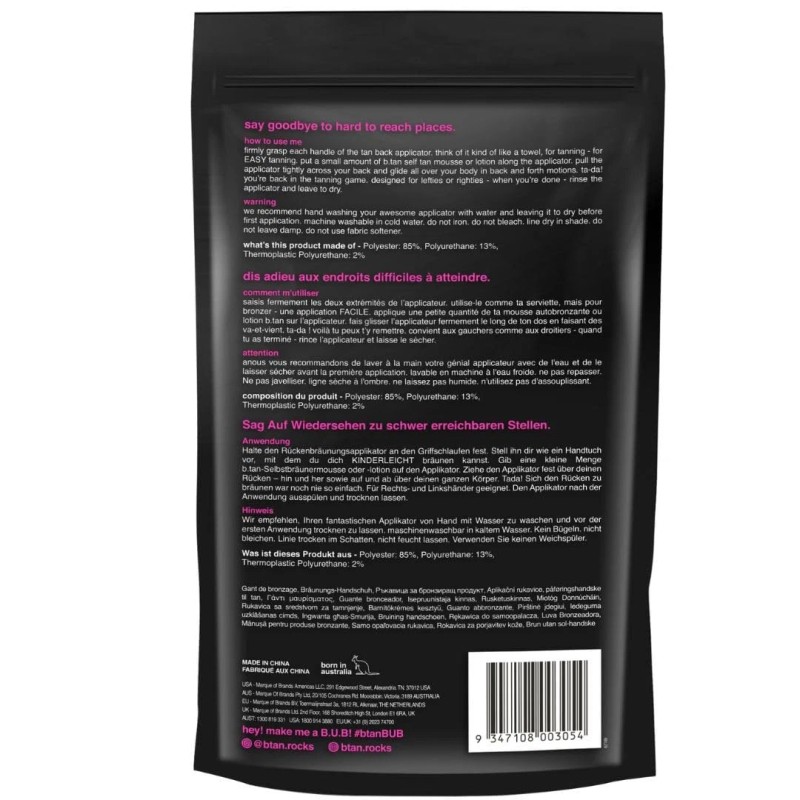 B.TAN Back Tanning Mitt Dual Sided Washable Applicator for Smooth