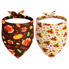 Gofshy Thanksgiving Dog Bandanas Small 2PCS, Triangle Reversible Holiday Scarf for Boy and Girl, Fall Autumn Bibs Accessories