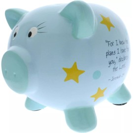 Sterling Gifts Blue Pig Piggy Bank For Boys, Blue Ceramic Piggy Bank, Vintage Piggy Bank Style