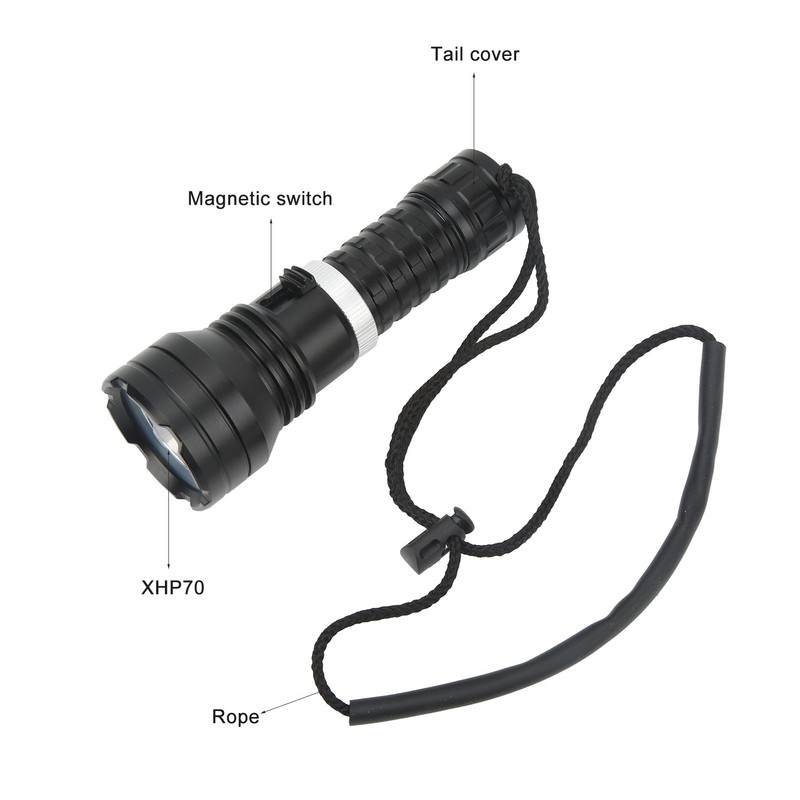 D855 Underwater Diving Light Highlight XHP70 Magnetic Switch Fixed Focus