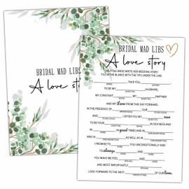 Bridal Shower Party Games, Bridal Minimalist Wedding Shower Game for Adults, 25 Eucalyptus Greenery Engagement Party Games Cards (5" X 7"), Bachelorette Party Supplies Decorations -09