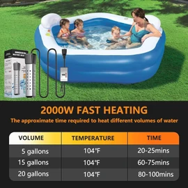2000W Pool Heater for Inflatable Above Ground Swimming Pool, Immersion Water Heater for Bathtub with Thermostat, Submersible Electric Water Heater, Portable Bucket Heater with 304 Guard (Black)