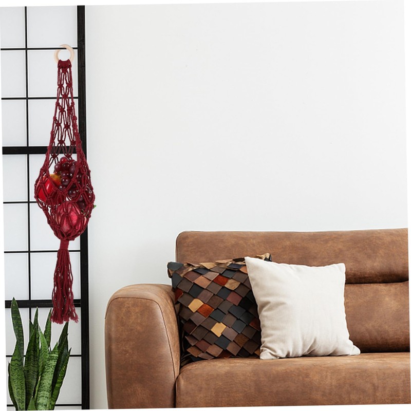 SHOWERORO Cotton Rope Basket Hanging Produce Basket Macrame Fruit Vegetable