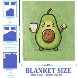 Plistiz Cute Avocado Pattern Throw Blanket 50"x60", Food Lover Blankets for Living Room Decor, Soft Flannel Polyester Avocado Gifts for Kids Women