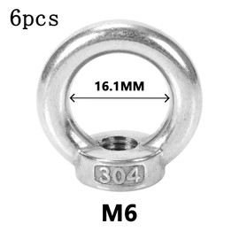 Pack of 6 Ring Nuts M6, 304 Stainless Steel Eye Bolt, Eye Bolt M6, Ring Eye Bolt for Attaching Hanging Ornaments, Flower Pots, Swing Stands, etc