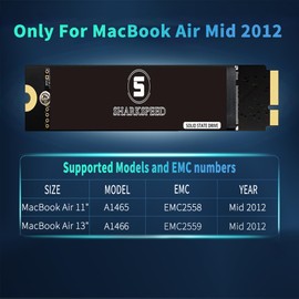 S SHARKSPEED SSD 256GB Replacement for MacBook Air Mid 2012 A1465 (EMC 2558) A1466 (EMC 2559) (macOS Pre-Installed)
