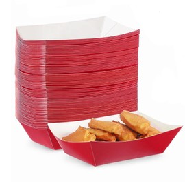 Yaure Joy 50 Pcs 2lb Paper Food Trays Boat Disposable Nacho Trays Paper Boat for Nachos, Hotdogs, Tacos, Fries (red)