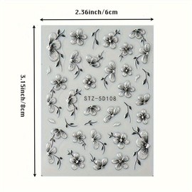 5D Embossed Daisy Design Nail Art Stickers, 6 Counts/set Flower Design Nail Art Decals, Self Adhesive Nail Art Supplies for Women and Girls, Christmas, Christmas Gift