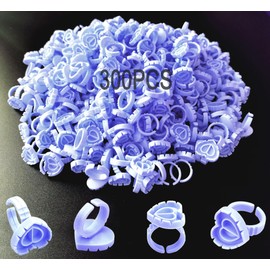 Glue Rings for Eyelash Extension, 300 PCS Lash Glue Rings Lovely Heart Glue Ring, Disposable Eyelash Glue Holder Eyelash Glue Rings Smart Glue Cups Fan Blossom Volume Lash Extension Supplies (Blue)