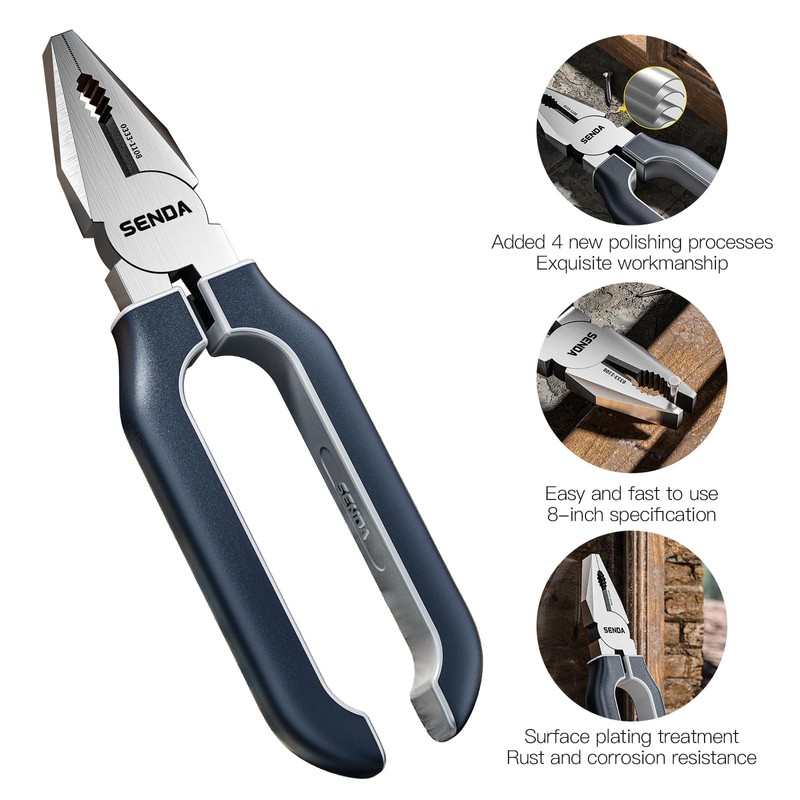 SENDA TOOLS 8 inch Lineman's Pliers - Machined Extra Strength