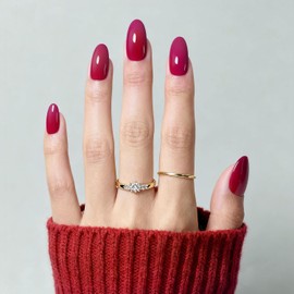 Red Press On Nails Short - Press on Nails Red Oval Soft Gel Fake Nail Kit With Nail Glue,30-Piece-15 Sizes Durable Reusable Press On Nails for Women Gift(cherry red)