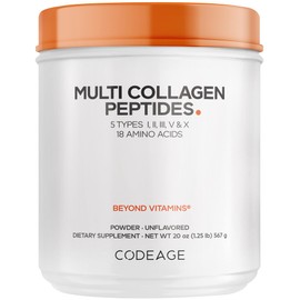 Codeage Multi Collagen Protein Powder Peptides, Hydrolyzed Collagen for Women & Men, Collagen Supplements, Grass Fed Bone Broth, 2-Month Supply, Unflavored, Type 1, 2, 3, 5 & 10, Non-GMO - 20 OZ