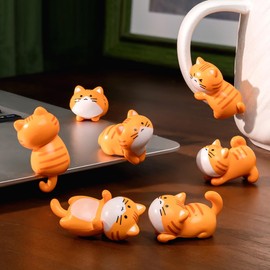 KARLOR mini cat figures decoration, 8 PCS wall hanging kitten set, orange cat tomcat miniature cat statue animal ornaments resin micro landscape decoration car table garden decoration