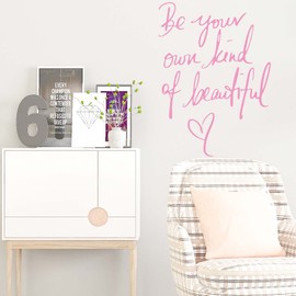 Inspirational Vinyl Wall Decals, Be Your Own Kind of Beautiful Quote Wall Sticker Wall Art Home Decor Wall Stickers for Living Room Bedroom Office Bathroom Girl Home Decoration(Pink)