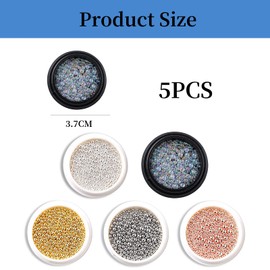 Nail Art Caviar Beads,5 Boxes Nail Art Beads Manicure Mini Steel Ball,Nail Art Accessories for DIY 3D Nail Art Decorations Silver Golden Rose Gold