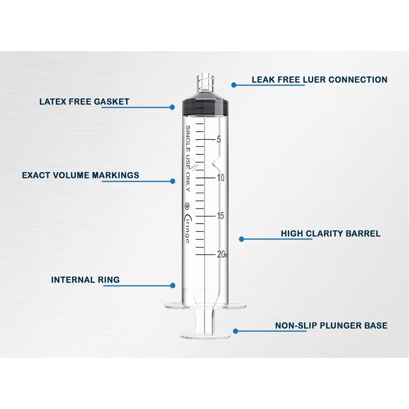 Ciringe 10 x Sterile 20ml Luer Lock Syringe