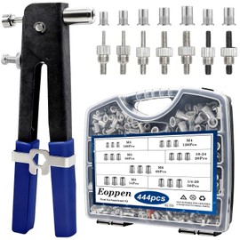 Eoppen 444Pcs Rivet Nut Tool Kit, Rivnut Tool Kit with 7 SAE and Metric Mandrels (10-24, 1/4-20, M3, M4, M5, M6, M8) and Rivet nut Assortment Kit with Rugged Carrying Case(Aluminum Alloy)