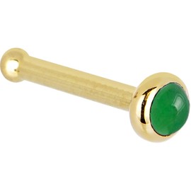 Solid 14k Yellow Gold 2mm Jade Nose Stud Bone 18 Gauge 1/4"