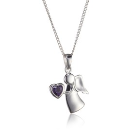 MiChic Children's Febuary Silver Guardian Angel Birthstone Pendant on a 36-41cm Curb Chain