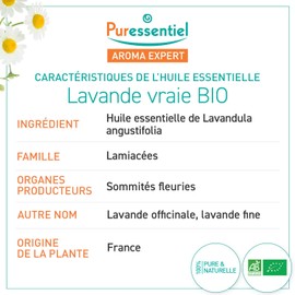 Puressentiel Olio Essenziale di Lavanda Vera – 100% Puro e Naturale – OEBBD – Olio Essenziale Botanicamente e Biochimicamente Definito – Agricoltura Biologica – Vegan e Cruelty Free – 10 ml