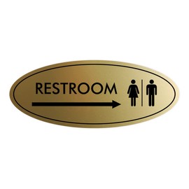 Signs ByLITA Oval RESTROOM RIGHT ARROW Sign (Brushed Gold) - Large 1 Pack