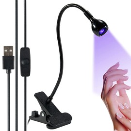 UV LED Lamp for Gel Nails, 5 W Mini Gooseneck LED Lamp Nails, Flexible Portable Nail Lamp with Safety Clip, Rotating UV Lamp, Small Nail Dryer for Curing Nail Glue (Black)