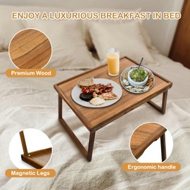 PANDAWOOD Breakfast Bed Tray with Legs - Bed Tray Table with Legs - Bed Food Tray - Bed Breakfast Table Tray - Bed Table Tray for Eating and Laptop - Dinner Tray - Bed TV Tray Lap (Acacia Wood)