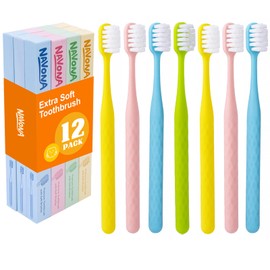 Navona 12 Pack Extra Soft Toothbrushes for Adults, Soft Bristle Toothbrush for Sensitive Gums, Macaron Colors Individually Wrapped Toothbrushes, Ergonomic Non-Slip Grip & BPA Free