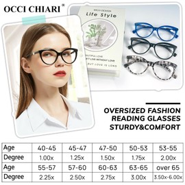 OCCI CHIARI 1.25 Reading Glasses Modern Oversized Readers for Women(1.0 1.25 1.5 1.75 2.0 2.25 2.5 2.75 3.0 3.5 4.0 5.0 6.0)