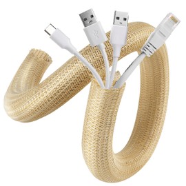 AGPTEK 3 m Cable Sleeve, 12-20 mm Self-Closing Cable Duct, Flexible Woven Cable Sheath, Cable Management for Desk, TV, Computer, PC, Cable Protection for Dogs, Cats, Yellowish-Brown