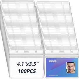 xinfedi ID Card Holder, Pack of 100 Horizontal Transparent Card Sleeves, ID Holders for Name Badges, ID Cards, School