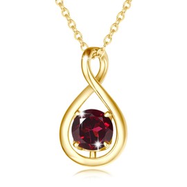 FANCIME Garnet Necklace January Birthstone for Women Yellow Gold Plated Sterling Silver Infinity Pendant Necklace Red Gemstone Fine Jewelry Birthday Graduation Mothers Day Gifts for Mom Her