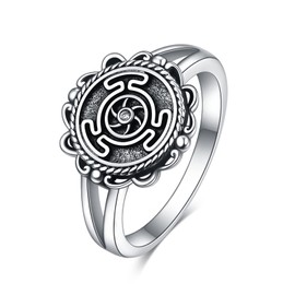 POPLYKE Anxiety Wheel of Hecate Rings for Women Silver Pagan Goddess Wicca Rings 7, Stone: Moonstone, Stone:, Moonstone