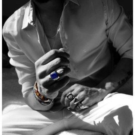 Rock and Steel Men's Signet Ring Stainless Steel with Lapis Lazuli Stone Blue Men's Ring, Stainless Steel, Lapis Lazuli