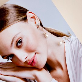 Carissima Gold Women's 9ct Yellow Gold CZ and Pearl Flower-Stem Drop Earrings - 7.3mm x 33.5mm