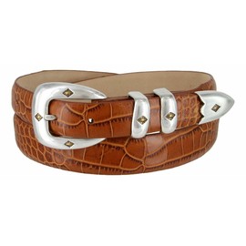 Tuscon Gold Men's Italian Calfskin Genuine Leather Designer Dress Belt 1-1/8"(30mm) taper down to 1"(25mm) wide (Alligator Tan, 42)