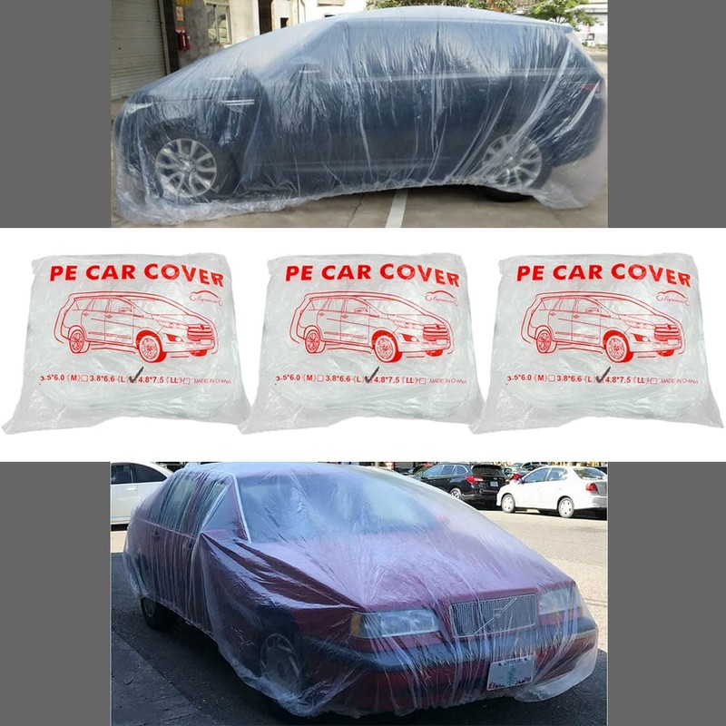 LuliKa 3 Packs Disposable Car Cover Clear Plastic Car Cover