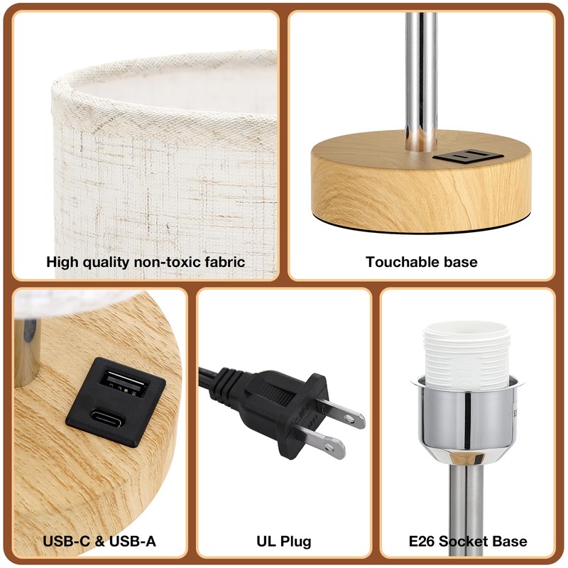 Dicoool Touch Bedside Table Lamp with USB - 3 Way